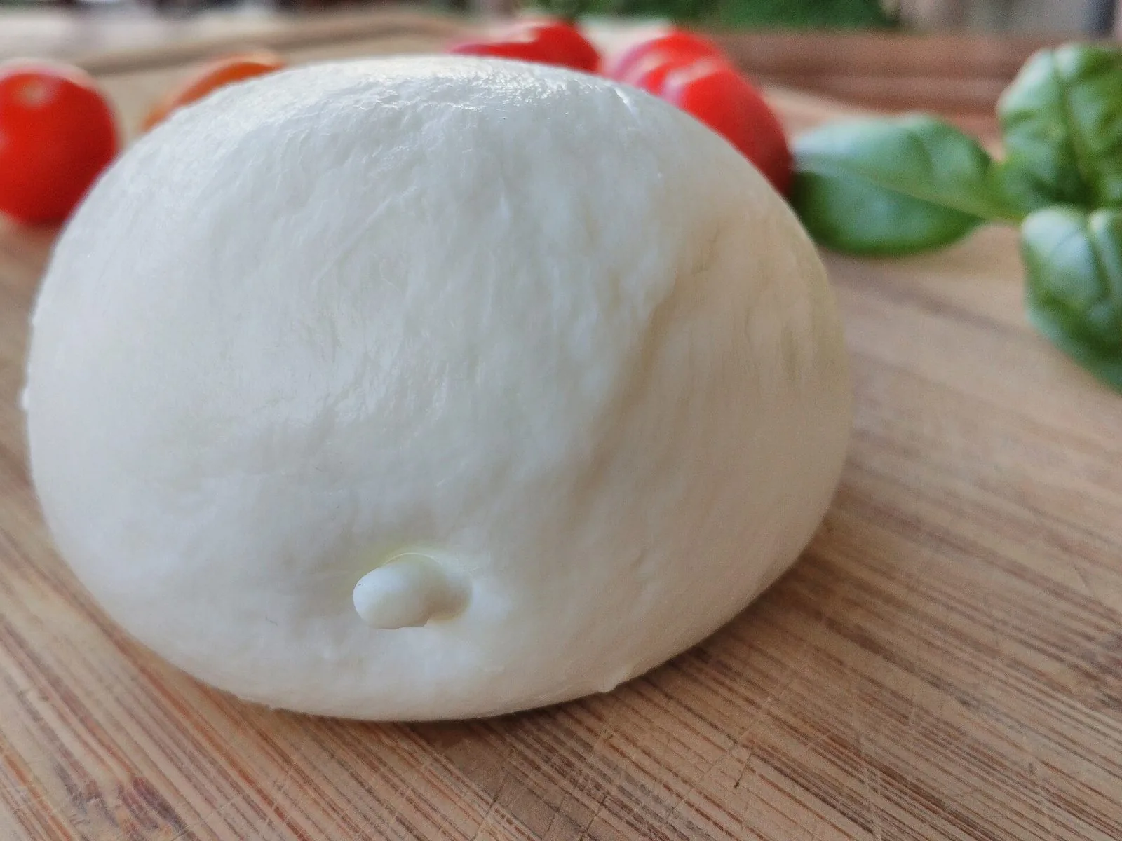 Mozzarella di bufala campana DOP appena prodotta, immersa nel suo liquido di conservazione